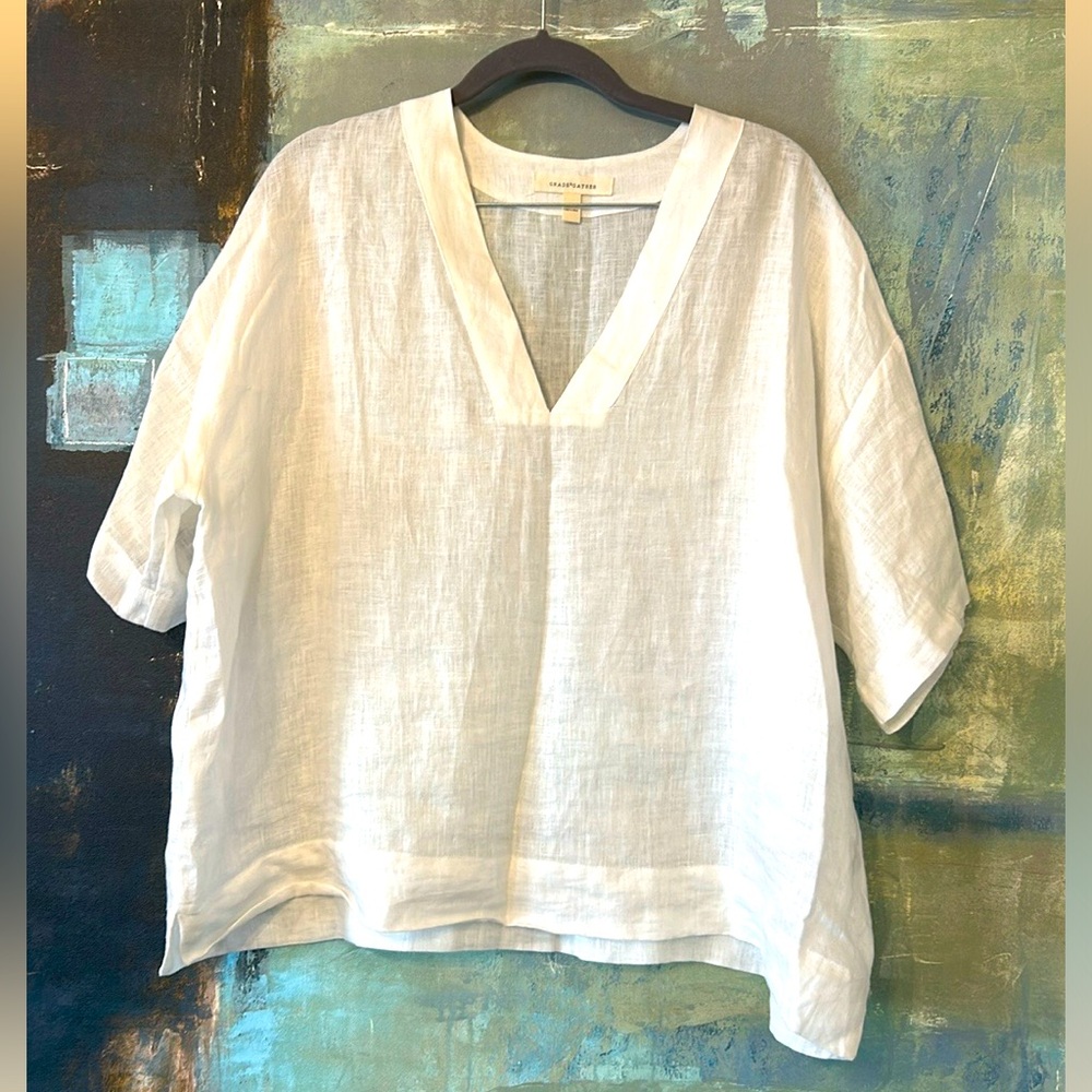 Grade& Gather White Linen V-Neck Top